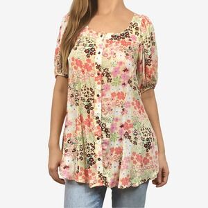 Free People Callie Floral Tunic Top Size XS Vintage Combo Boho Cottage Soft Girl